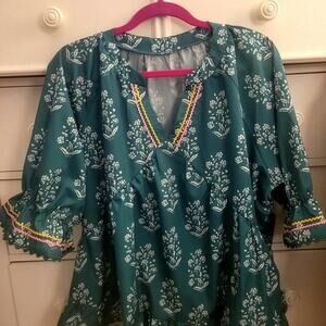 Green Top with Floral and Embroidered‎ Details